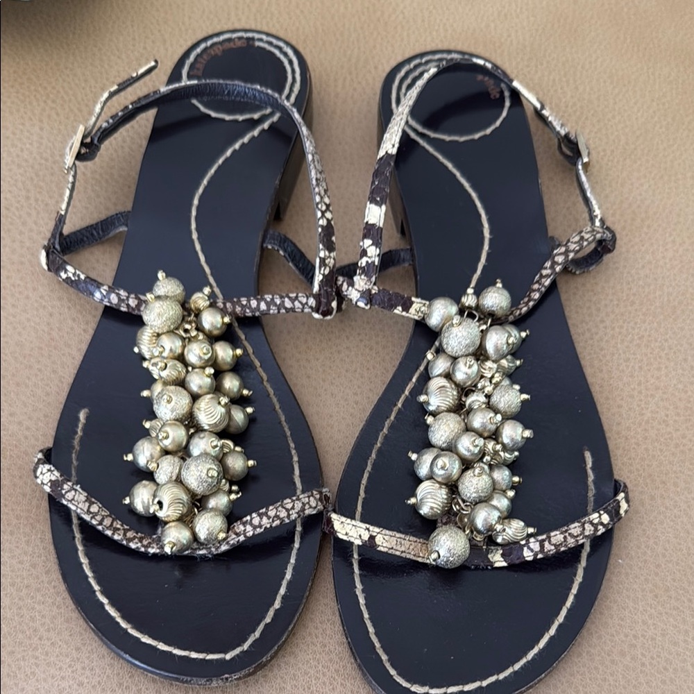 Kate Spade Black and Gold Beaded Sandals Size 7 Made In Italy